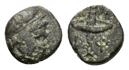 Macedon, Amphipolis, c. 410-357 BC. Æ Dichalkon (10mm, 1.1g). Head of Hero Rhesos (founder of Amphipolis) to right, wearing taenia. R/A-M-Φ-I Lighted ...