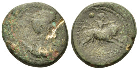 Macedon, Amphipolis, c. 187-168/7. Æ (29mm, 19,9g). Draped bust of Artemis right, with bow and quiver over shoulder. R/Artemis Tauropolos, holding bil...