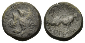 Macedon, Amphipolis, c. 187-168/7 BC. Æ (18mm, 6.00g). Head of Dionysos r., wreathed with ivy. R/ Goat standing r. SNG ANS 142-3; HGC 3.1, 436. Good F...