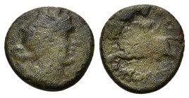 Macedon. Amphipolis, circa 50-20 BC. Æ (17mm, 4.2g). Draped bust of Artemis right, bow and quiver at shoulder. R/Artemis Tauropolos riding left on bul...