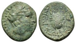 Macedon, Orthagoreia, c. 350 BC. Æ (13mm, 2.20g). Laureate head of Apollo r. R/ Macedonian helmet surmounted by a star. SNG ANS 566-70.