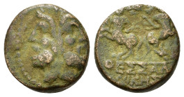 Macedon, Thessalonica, c. 187-31 BC. Æ (16mm, 4.8g). Head of Janus; I above. R/ Two centaurs back to back, each holding branch. SNG ANS 804; SNG Copen...