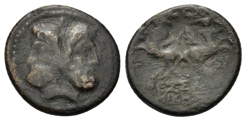Macedon, Thessalonica, c. 187-31 BC. Æ (21,6mm, 6.5g). Head of Janus. R/ Two cen...