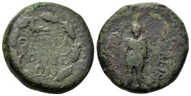 Macedon, Thessalonica. Pseudo-autonomous issue. Æ (22mm, 10.55g). Time of the Flavians (69-96). Kabeiros standing facing, holding rhyton and hammer. R...