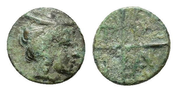 Macedon, Tragilos, c. 405-390 BC. Æ (9,5mm, 1g). Head of Hermes to right, wearin...