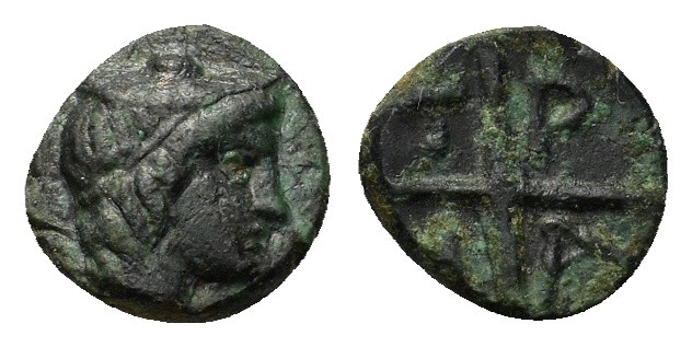 Macedon, Tragilos, c. 405-390 BC. Æ (9,2mm, 0,90g). Head of Hermes to right, wea...