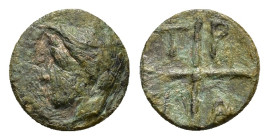 Macedon, Tragilos, c. 405-390 BC. Æ (10,5mm, 0.8g). Head of Hermes to left, wearing petasos. R/T-P-A-I within four segments around central pellet. AMN...
