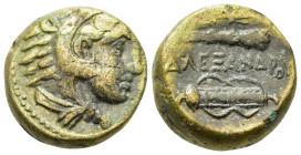 Kings of Macedon. Alexander III (336-323 BC). Æ (16,4mm, 8.5g). Uncertain Macedonian mint, circa 336-323 BC. Head of Herakles r., wearing lion skin he...