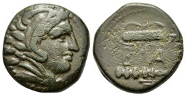 Kings of Macedon. Alexander III (336-323). Æ (18,1mm, 6.2g). Uncertain mint. Head of Herakles r., wearing lion skin. R/ B-A, bow and quiver above club...