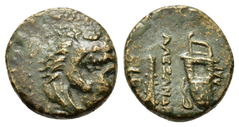 Kings of Macedon. Alexander III (336-323 BC). Æ (10,5mm, 1.25g). Head of Herakle...