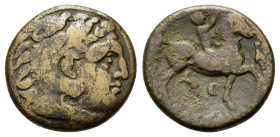 Kings of Macedon, Kassander (316-297 BC). Æ (19,3mm, 6.2g). Macedon mint, 306/5-297. Head of Herakles r., wearing lion's skin headdress. R/ Rider on h...