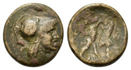 Kings of Macedon. Antigonos II Gonatas (277/6-239 BC). Æ (15mm, 4g). Uncertain Macedonian mint. Helmeted head of Athena r. R/ Pan standing r., erectin...