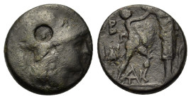 Kings of Macedon, Antigonos II Gonatas. c. 274/3-221 BC. Æ (19mm, 6.4g). Pella or Amphipolis. Helmeted head of Athena to right. R/ Pan standing to rig...