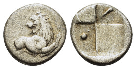 Thrace, Chersonesos, c. 386-338 BC. AR Hemidrachm (13,3mm, 2.2g). Forepart of lion r., head l. Quadripartite incuse square; star in one quarter, pelle...