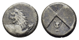 Thrace, Chersonesos, c. 386-338 BC. AR Hemidrachm (12,3mm, 2.2g). Forepart of lion r., head turned back. R/ Quadripartite incuse square with alternati...