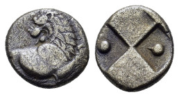 Thrace, Chersonesos, c. 386-338 BC. AR Hemidrachm (12,3mm, 2.2g). Forepart of lion r., head l. R/ Quadripartite incuse square, with alternating raised...