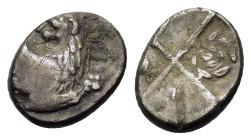 Thrace, Chersonesos, c. 386-338 BC. AR Hemidrachm (10,6mm, 1.9g). Forepart of lion r., head l. R/ Quadripartite incuse square, with alternating raised...