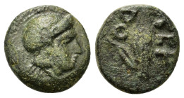 Thrace, Chersonesos. Kardia or Agora, c. 386-309 BC. Æ (8.5mm, 0.70g). Head of Athena r., wearing Attic helmet. R/ Barleycorn. HGC 3.2 1441.