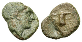 Kings of Thrace. Hebryzelmis (389-383 BC). Æ (11,6mm,1g). Laureate head of Apollo r. R/ Two-handled cup. Topalov 5; HGC 3.2, 1695.