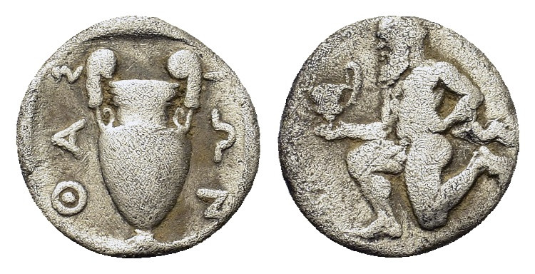 Islands off Thrace, Thasos, c. 404-340. AR Trihemiobol (11,7mm, 0.87g). Satyr kn...