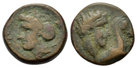 Thessaly, Gyrton, early-mid 4th century BC. Æ Dichalkon (17,2mm, 4.6g). Bare head of the hero Gyrton to r.; before, head and neck of bridled horse r. ...