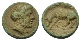 Thessaly, Larissa, c. mid-late 4th century BC. Æ Chalkous (12,7mm, 1.8g). Head of the nymph Larissa r. R/ Horse left. BCD Thessaly II 392.1-2.