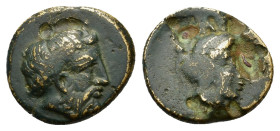Thessaly, Phalanna. Mid-late 4th century BC. Æ Chalkous (15mm, 2.7g). Head of Zeus Peloris right  R/ Head of nymph right. Papaevangelou-Genakos 16; cf...
