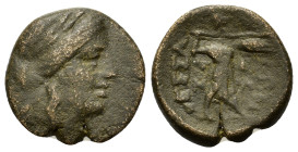 Thessaly, Thessalian League, mid-late 1st century BC. Æ Trichalkon (20,3mm, 6,2g). Laureate head of Apollo r. R/ Athena Itonia striding r., hurling sp...