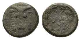 Phokis, Federal Coinage. c. 351 BC and later. Æ (11,5mm, 2,40g.). Struck under Phalaikos. Head of bull facing, fillets hanging from ears. R/ΦΩ within ...