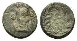 Phokis for Philip II, Federal Coinage, 351 BC and later. Æ (13mm, 2.6g). Struck under Phalaikos or later. Head of Athena facing, slightly left. R/Φ (Φ...