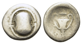Boeotia, Thebes. Circa 425-375 BC. AR Hemidrachm (13,7mm, 2.5g). Boeotian shield R/ Kantharos; above, club right; all within incuse square. BCD Boioti...