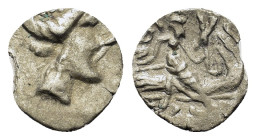 Euboia, Histiaia, c. 171-168 BC. AR Tetrobol (11,3mm, 0.6g). Wreathed head of the Nymph Histiaia r. R/ Nymph seated r. on stern of galley; wing on pro...