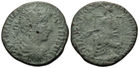 Caracalla (198-217). Uncertain mint. Æ (26mm, 9.45g). Laureate, draped and cuirassed bust r. R/ Cybele seated l.
