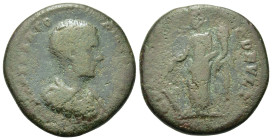 Diadumenian (217-218). Thrace, Deultum. Æ (28mm, 7.5g). Bare-headed, draped and cuirassed bust r. R/ Tyche standing l., holding rudder and cornucopia....