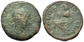 Gordian III (238-244). Macedon, Pella. Æ (24mm, 7.40g). Laureate, draped and cuirassed bust r. R/ Pan seated l. on rocks, holding pedum and raising ha...