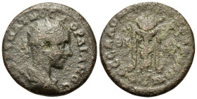 Gordian III (238-244). Macedon, Thessalonica. Æ Triassarion (24,7mm, 8.85g). Pythian Games issue. Radiate, draped, and cuirassed bust r. R/ Tripod, on...
