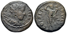 Gordian III (238-244). Thrace, Deultum. Æ (21,7mm, 7.2g). Radiate, draped, and cuirassed bust r. R/ Hercules standing facing, head r., crowning himsel...