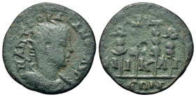 Gordian III (238-244). Bithynia, Nicaea. Æ (20,1mm, 2.8g). Radiate, draped and cuirassed bust r. R/ four standards; the central pair topped by caprico...