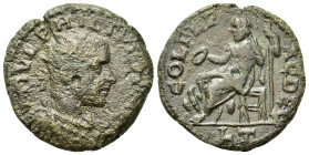Philip I (244-249). Thrace, Deultum. Æ (22mm, 6.45g). Radiate and cuirassed bust of Philip I, r. R/ Jupiter seated l., holding patera and sceptre; at ...
