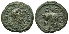 Philip I (244-249). Thrace, Deultum. Æ (19mm, 3.8g). Laureate head r. R/ Bull's head, l. RPC VIII, — (unassigned; ID 48606).
