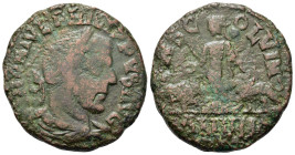 Philip I (244-249). Moesia Superior, Viminacium. Æ (27,7mm, 15g), year 7 (AD 245/6). Laureate, draped and cuirassed bust r. R/ Moesia standing facing,...