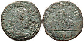 Philip I (244-249). Moesia Superior, Viminacium. Æ (28,5mm, 16,2g), year 7 (AD 245/6). Laureate, draped and cuirassed bust r. R/ Moesia standing facin...