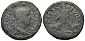 Trebonianus Gallus (251-253). Moesia superior, Viminacium. Æ (27,3mm, 10.4g). Laureate, draped, and cuirassed bust r.R/ Moesia standing facing, head l...