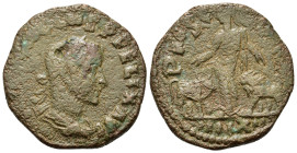 Trebonianus Gallus (251-253). Moesia Superior, Viminacium. Æ (24,8mm, 8.35g). Laureate, draped and cuirassed bust r. R/ Moesia standing facing, head l...