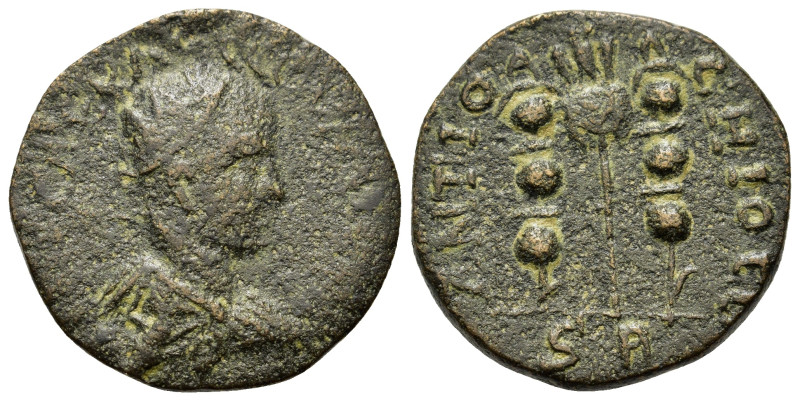 Volusian (251-253). Pisidia, Antioch. Æ (21mm, 5g). Radiate, draped and cuirasse...