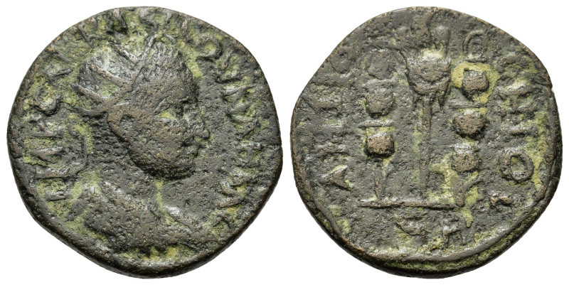 Volusian (251-253). Pisidia, Antioch. Æ (20mm, 5.2g). Radiate, draped and cuiras...