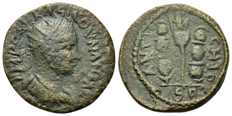Volusian (251-253). Pisidia, Antioch. Æ (21mm, 5.5g). Radiate, draped and cuiras...