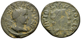 Volusian (251-253). Pisidia, Antioch. Æ (25mm, 7g). Radiate, draped and cuirassed bust r. R/ Aquila between two signa. SNG France 1303.