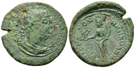 Valerian I (253-260). Macedon, Thessalonica. Æ (31mm, 16.80g). Radiate, draped and cuirassed bust r. R/ Thessalonica standing l., holding Kabeiros and...