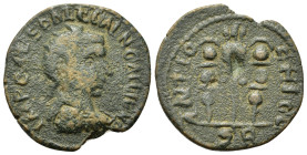 Gallienus (253-268). Pisidia, Antioch. Æ (21mm, 3.6g). Radiate, draped and cuirassed bust r. R/ Aquila between two signa. SNG France 1331-3 var.